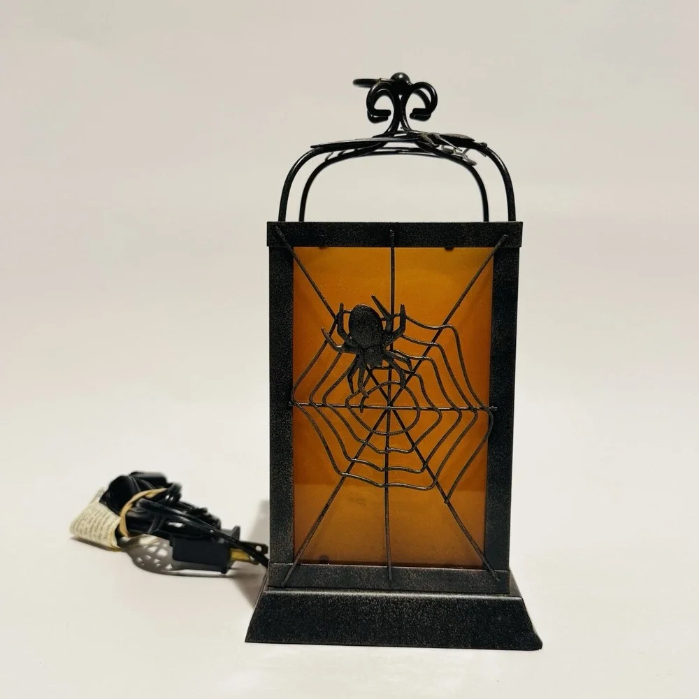 Vintage Ting Shen Halloween Spider Web Hanging Lantern Lamp w/Flickering‎ Bulb